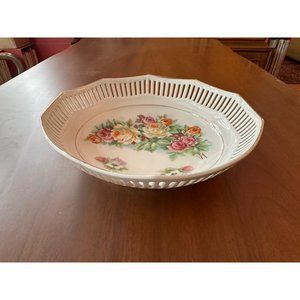 Vintage Schumann Bavaria Porcelain Serving Bowl Handpainted Reticulated Trim